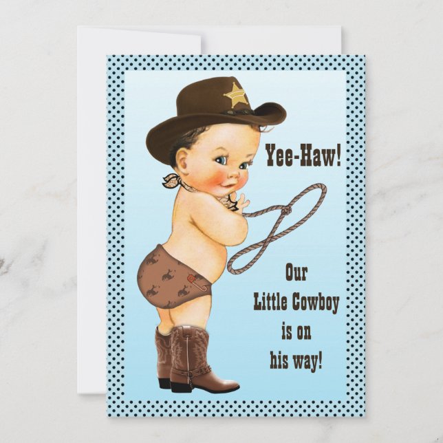 Invitación ¡Yee-Haw! Brunette Cowboy Baby Shower (Anverso)