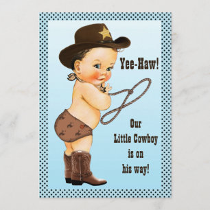 Invitación ¡Yee-Haw! Brunette Cowboy Baby Shower