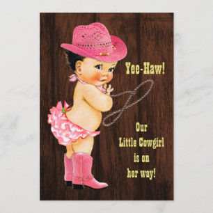 Invitación ¡Yee-Haw! Brunette Cowgirl Rustic Baby Shower