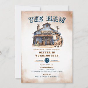 Invitación Yee haw Cowboy Rodeo Wild West Ranch 5 cumpleaños