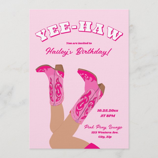 Invitación Yee-Haw Cowgirl Boots Birthday (Anverso)