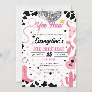 Invitación Yee Haw Cowgirl del espacio rosado Disco Rodeo Cum