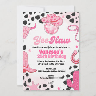 Invitación Yee Haw Disco Cowgirl Space Rodeo Country Birthday