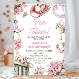 Invitación ¡Yee Haw! Fiesta de Cumpleaños de Rodeo de Vaquera