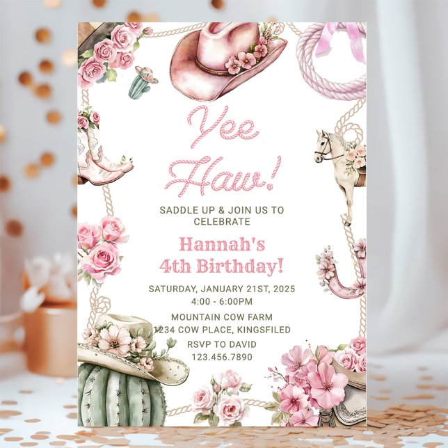 Invitación ¡Yee Haw! Fiesta de Cumpleaños de Rodeo de Vaquera (Subido por el creador)