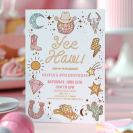 Invitación ¡Yee Haw! Fiesta de cumpleaños de Rodeo Retro Disc