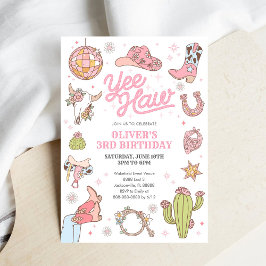 Invitación Yee Haw Girl Rodeo Retro Disco Cowgirl Birthday