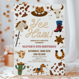 Invitación ¡Yee Haw! Partido del cumpleaños del Rodeo de Cowb
