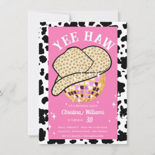 Invitación Yee Haw Pink Cowgirl Disco Rodeo 30 cumpleaños
