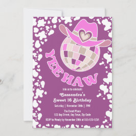 Invitación Yee Haw Purple Disco Cowgirl Rodeo Cumpleaños