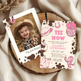 Invitación Yee Haw Rodeo Cowgirl foto de 3 años