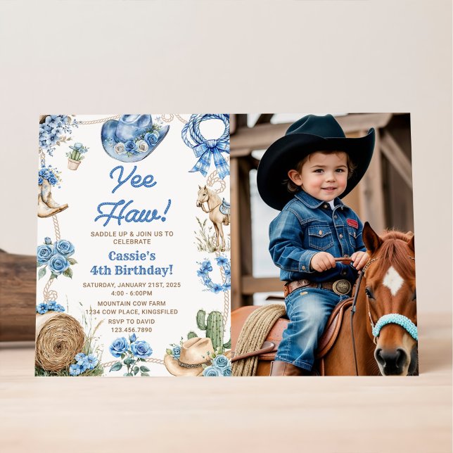 Invitación Yee Haw! Western Cowboy Rodeo Birthday Party (Subido por el creador)