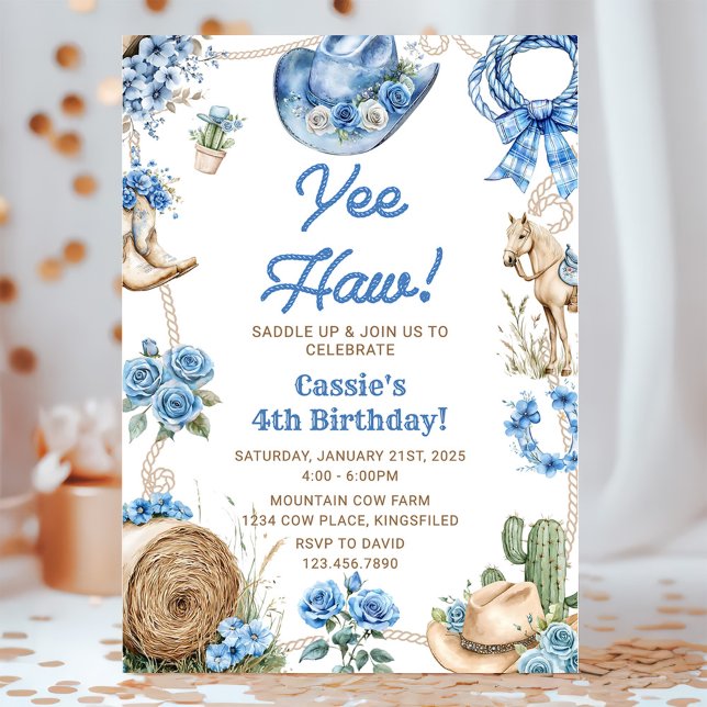 Invitación Yee Haw! Western Cowboy Rodeo Birthday Party (Subido por el creador)