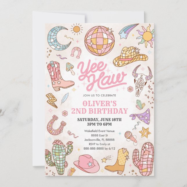 Invitación Yee Haw Western Rodeo Cowgirl 2nd Birthday (Anverso)