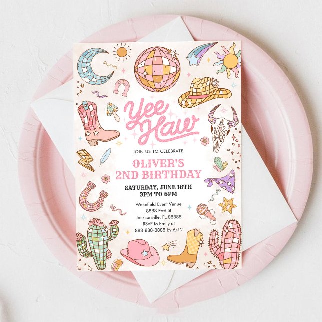 Invitación Yee Haw Western Rodeo Cowgirl 2nd Birthday (Subido por el creador)