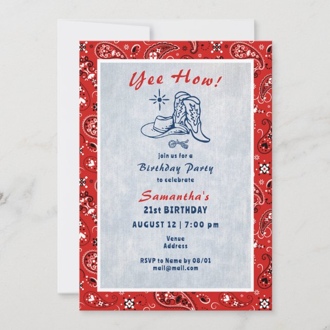 Invitación Yee How Western Paisley Denim Blue Jeans Birday (Anverso)