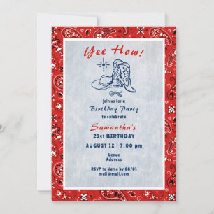 Invitación Yee How Western Paisley Denim Blue Jeans Birday