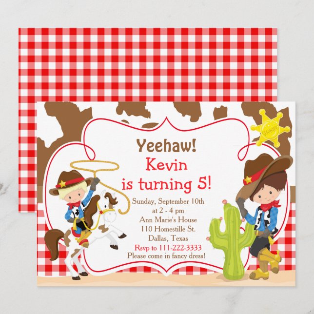 Invitación Yeehaw Cowboy partido de cumpleaños occidental (Anverso / Reverso)