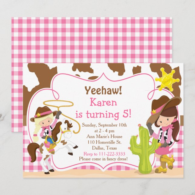 Invitación Yeehaw Cowgirl Partido del Cumpleaños Occidental (Anverso / Reverso)