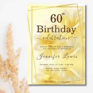 Invitación Yellow 60 Fabulous Floral Birthday Party