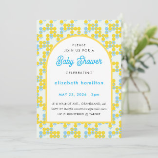Invitación Yellow and Blue Dots Modern Baby Shower Invitation