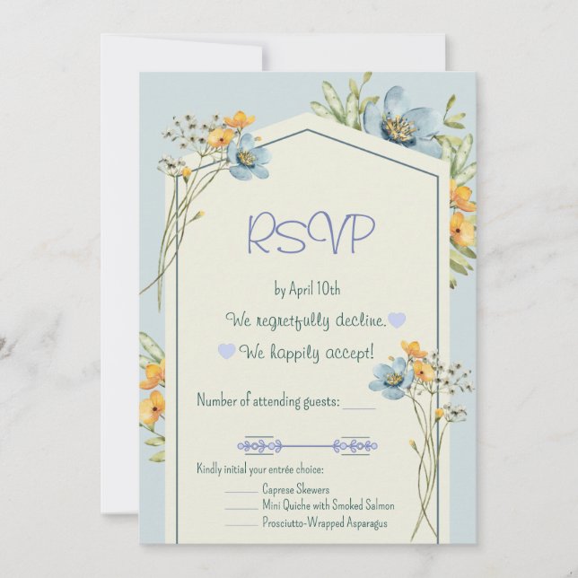 Invitación Yellow And Blue Wildflowers Geometric RSVP Card (Anverso)