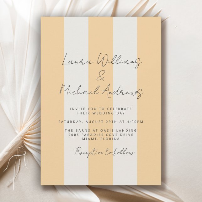 Invitación Yellow and Off-White Cabana Stripes Wedding (Available in both printed and instant download digital formats.)