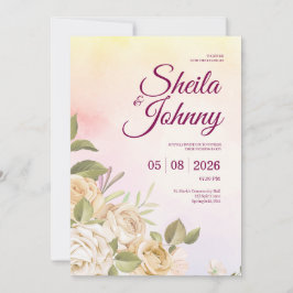 Invitación Yellow and Pink Watercolor Elegance Wedding