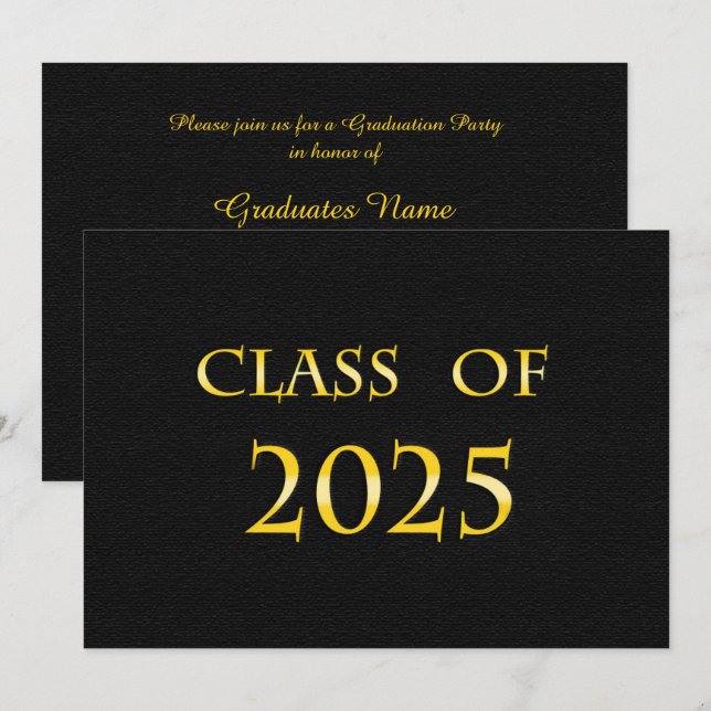 Invitación Yellow & Black Class of 2025 Graduation Party (Anverso / Reverso)