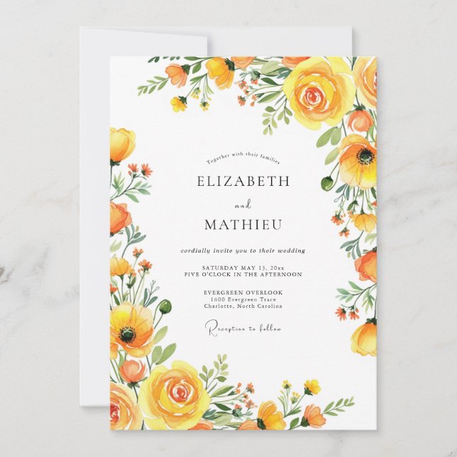 Invitación Yellow Bloom Romance Wedding (Anverso)