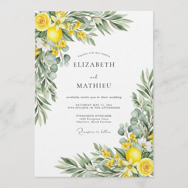 Invitación Yellow Blooming Botanical Wedding (Anverso)