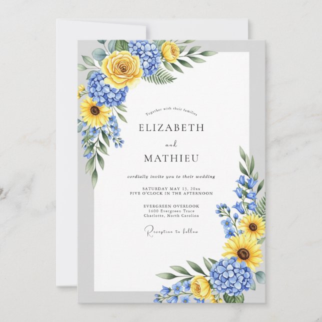 Invitación Yellow Blue Spirited Country Wedding (Anverso)