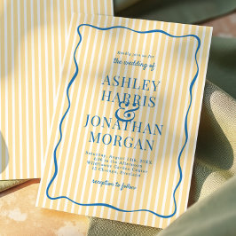 Invitación Yellow & Blue Striped Wedding