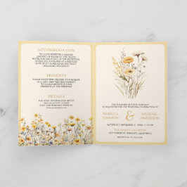 Invitación Yellow Boho Wildflower QR Code Wedding