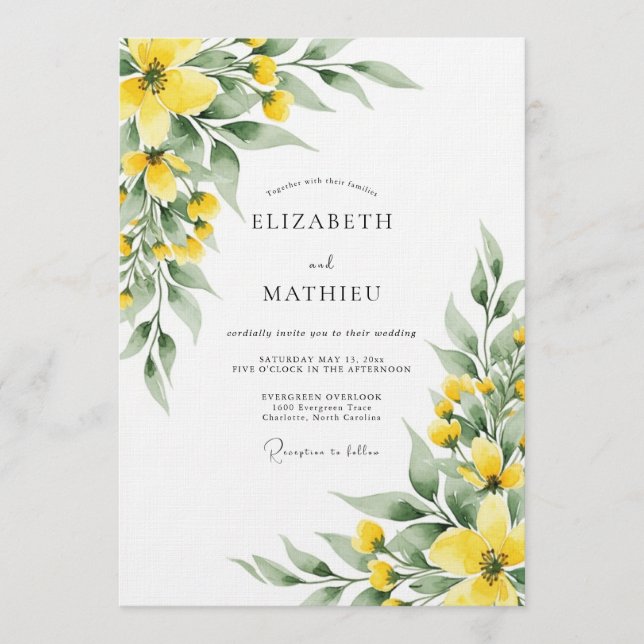 Invitación Yellow Botanical Meadow Wedding (Anverso)