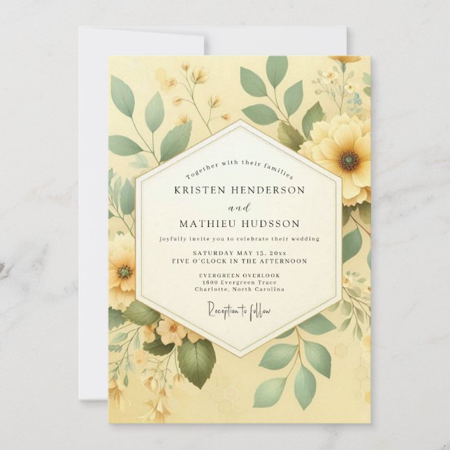 Invitación Yellow Botanical Romance Wedding (Anverso)