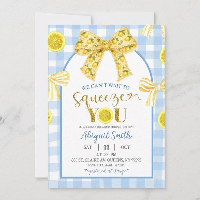 Invitación Yellow Bow Lemon Baby Shower Invitation (Anverso)