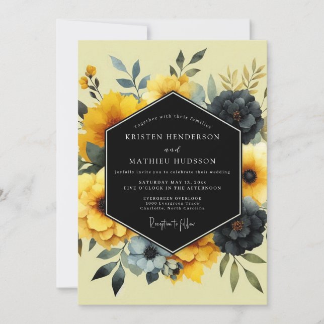 Invitación Yellow Charcoal Artistic Bloom Wedding (Anverso)