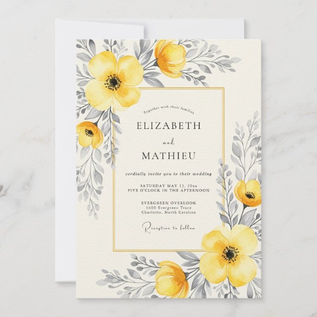 Invitación Yellow Charcoal Ethereal Summer Wedding (Anverso)