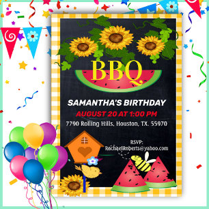 Invitación Yellow Checkered Country Sunflower Cumpleaños BBQ