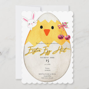 Invitación Yellow Chick Easter Egt Hunt Bunny Cherry Bow