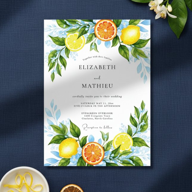 Invitación Yellow Citrus Botanical Romance Wedding (Subido por el creador)