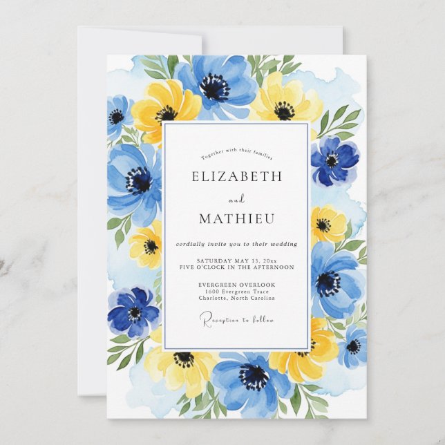 Invitación Yellow Cobalt Ebullient Spring Wedding (Anverso)