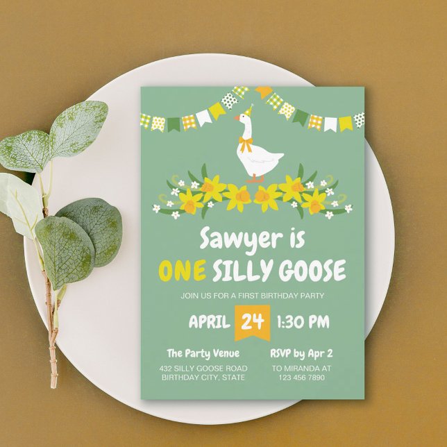 Invitación Yellow Daffodils One Silly Goose First Birthday (Subido por el creador)