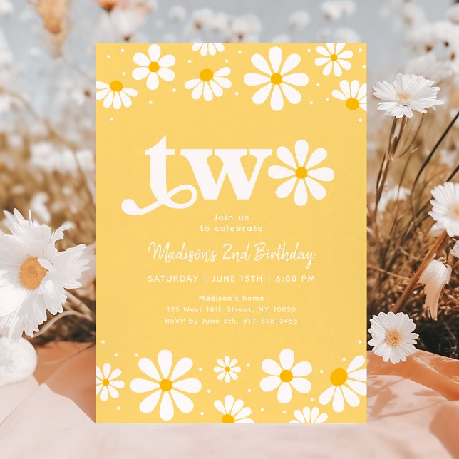 Invitación Yellow Daisy Boho Segundo cumpleaños (Subido por el creador)