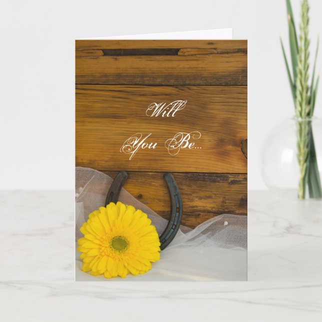 Invitación Yellow Daisy Horseshoe Serás Mi Novia (Anverso)