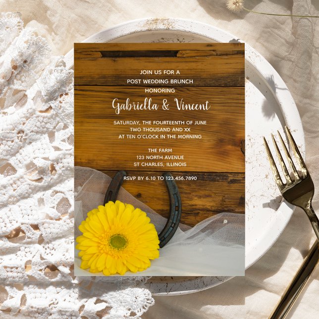 Invitación Yellow Daisy Horseshoe Western Post Boda Brunch (Subido por el creador)