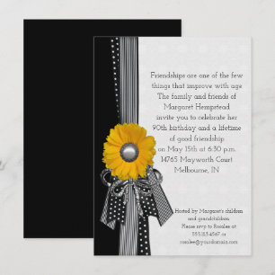 Invitación Yellow Daisy Polka Dots Stripes Cumpleaños Especia