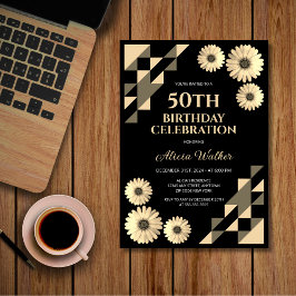 Invitación Yellow Daisy Triangle Geometric Black Birday