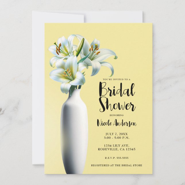 Invitación Yellow Easter Lilies Vase Floral Bridal Shower (Anverso)